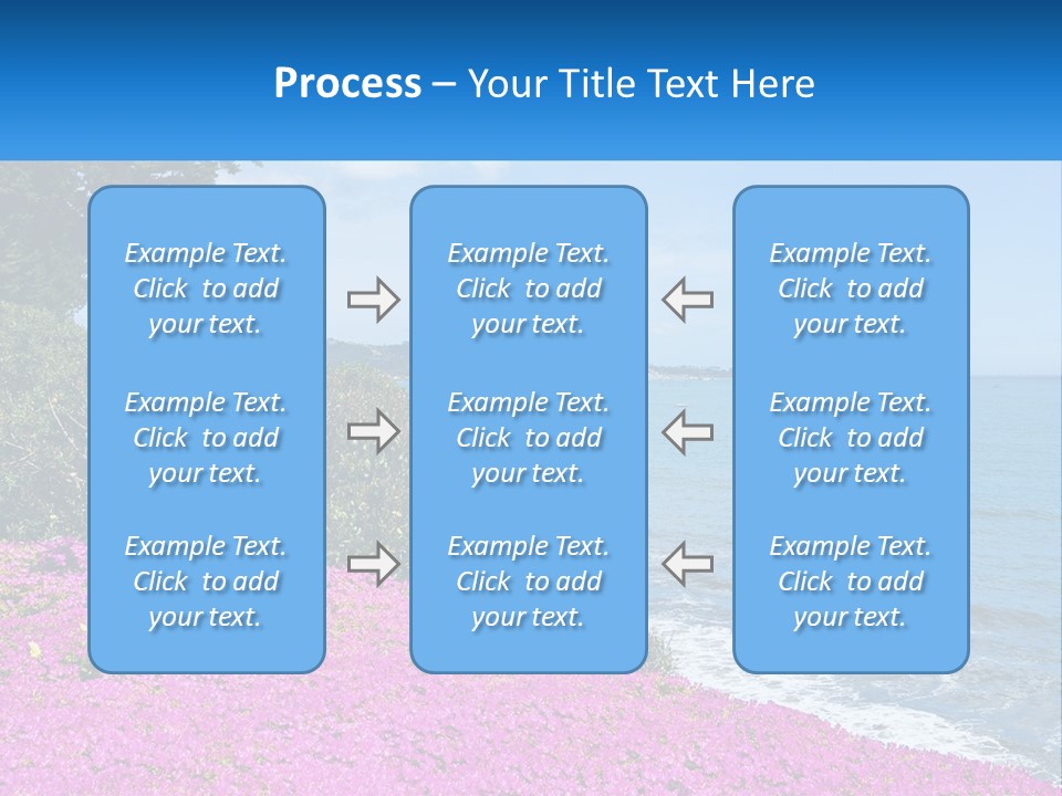 A Beautiful Blue Ocean With Purple Flowers In The Foreground PowerPoint Template