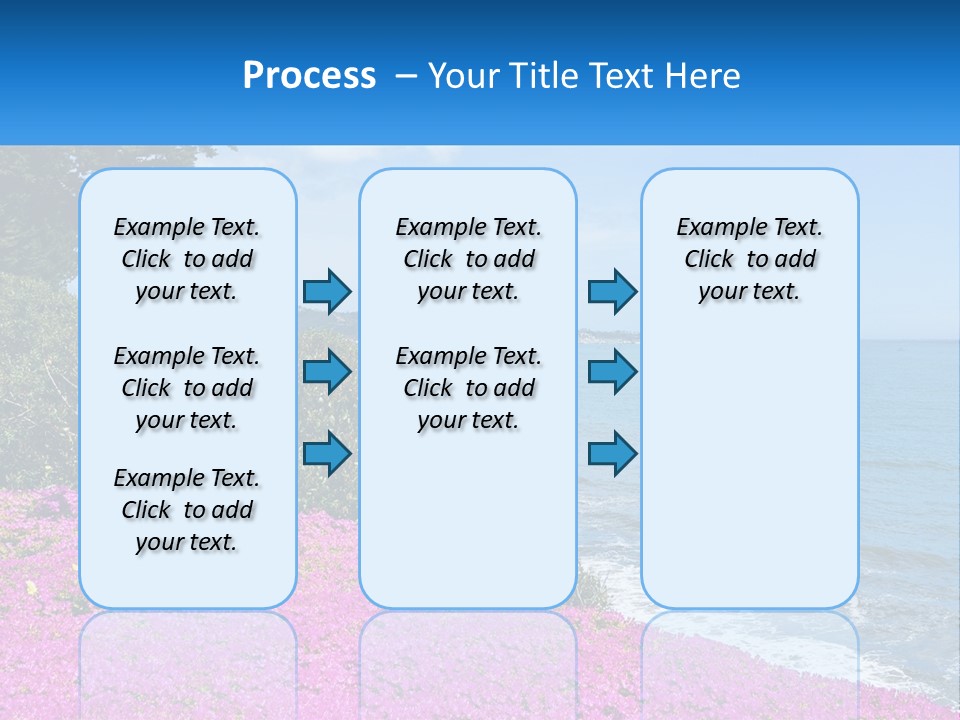 A Beautiful Blue Ocean With Purple Flowers In The Foreground PowerPoint Template
