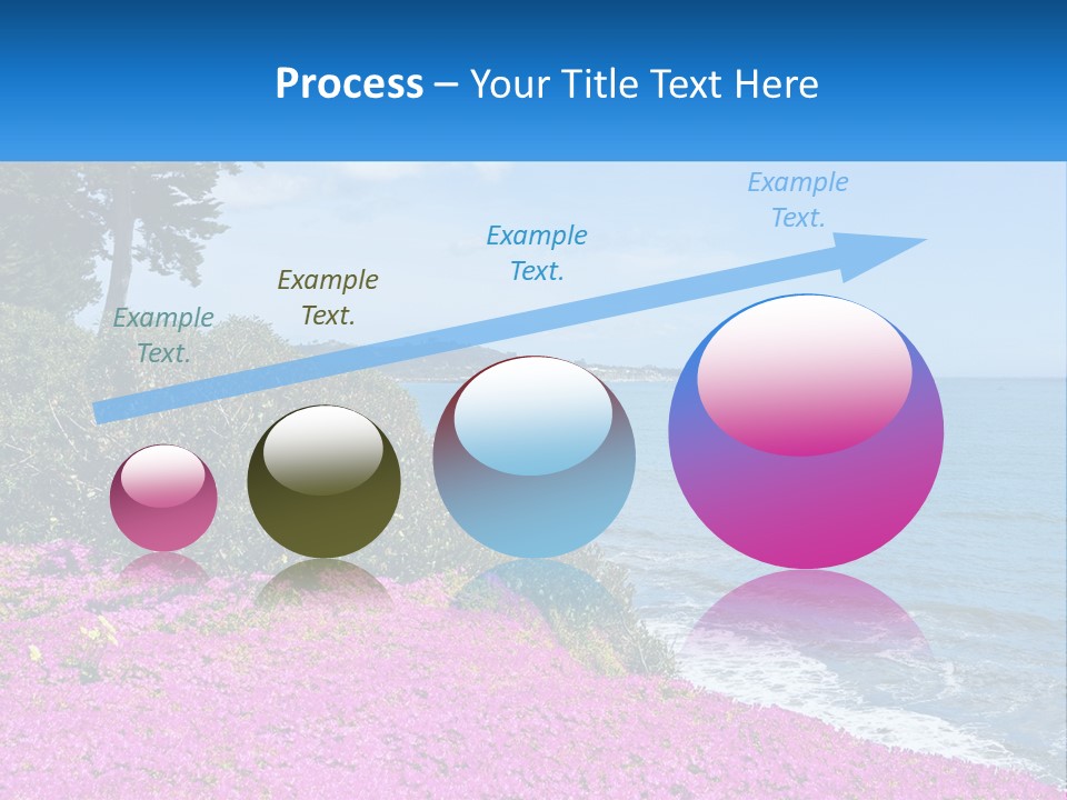 A Beautiful Blue Ocean With Purple Flowers In The Foreground PowerPoint Template