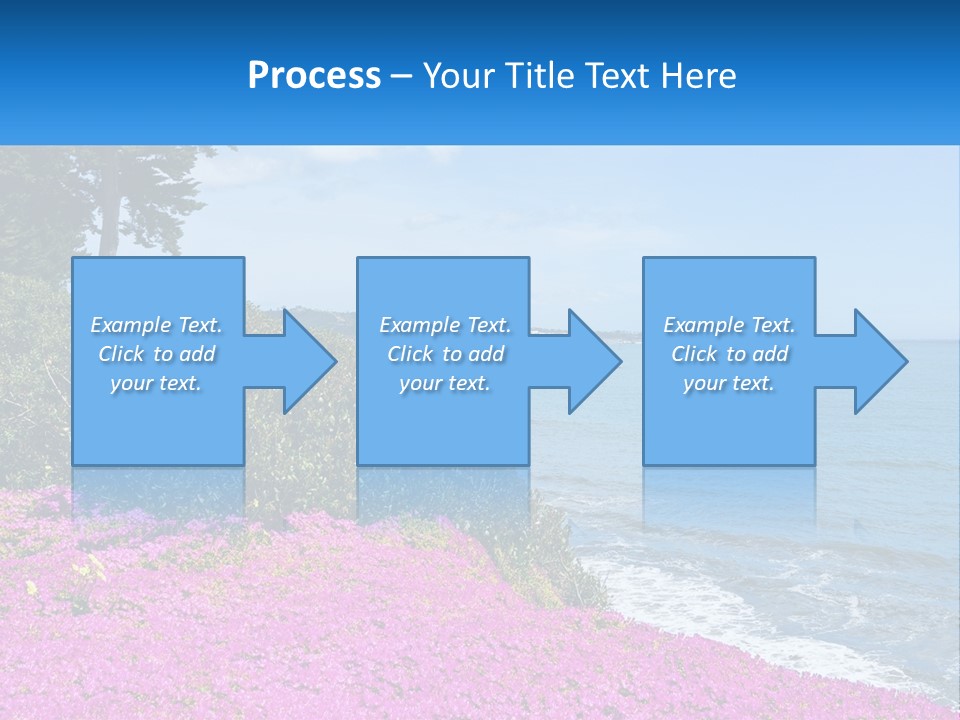 A Beautiful Blue Ocean With Purple Flowers In The Foreground PowerPoint Template