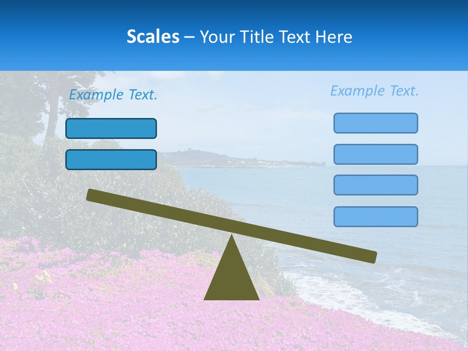 A Beautiful Blue Ocean With Purple Flowers In The Foreground PowerPoint Template
