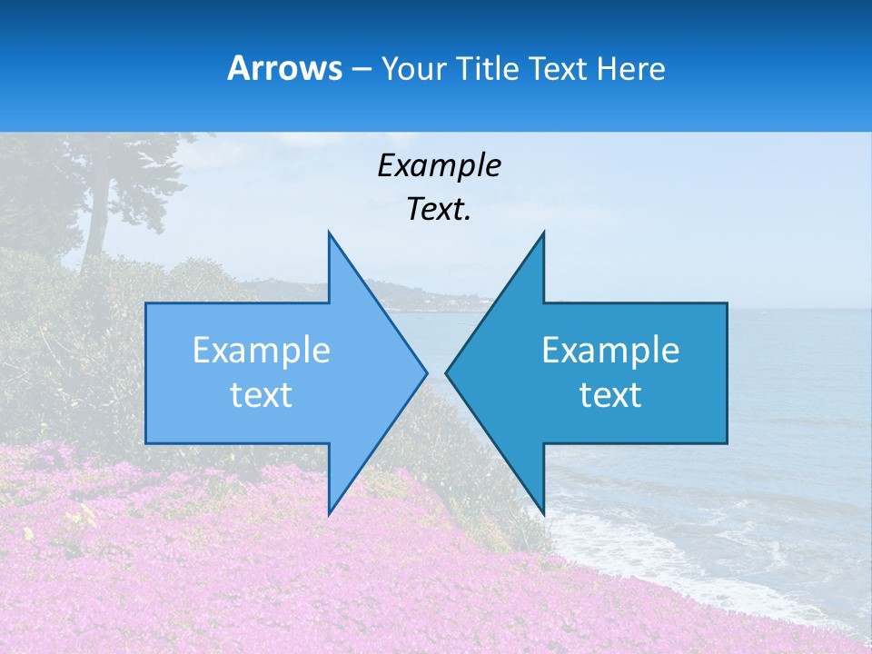 A Beautiful Blue Ocean With Purple Flowers In The Foreground PowerPoint Template