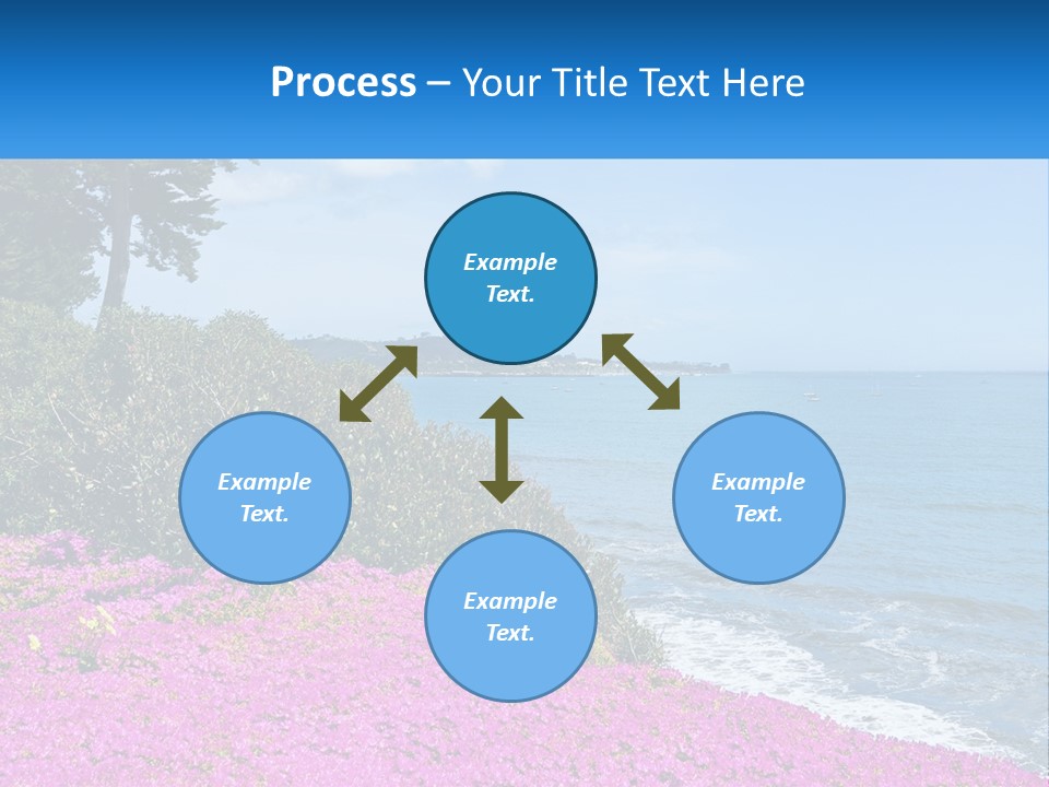 A Beautiful Blue Ocean With Purple Flowers In The Foreground PowerPoint Template