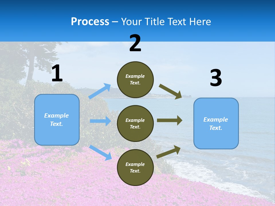 A Beautiful Blue Ocean With Purple Flowers In The Foreground PowerPoint Template