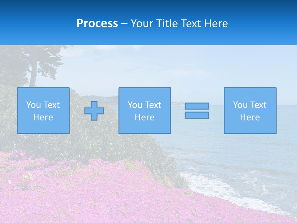 A Beautiful Blue Ocean With Purple Flowers In The Foreground PowerPoint Template