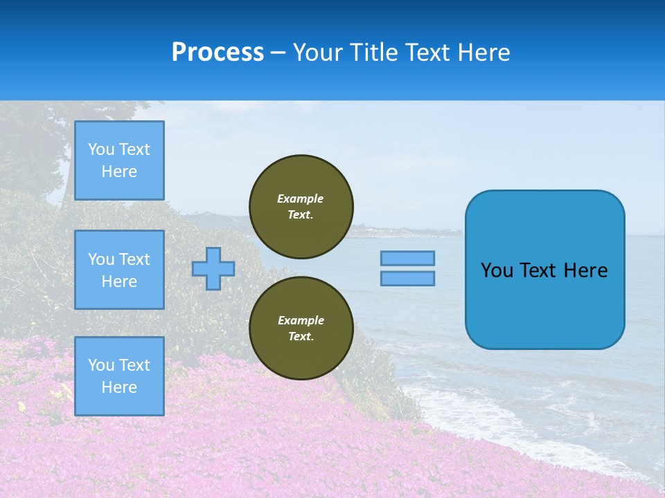 A Beautiful Blue Ocean With Purple Flowers In The Foreground PowerPoint Template
