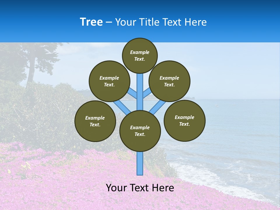 A Beautiful Blue Ocean With Purple Flowers In The Foreground PowerPoint Template