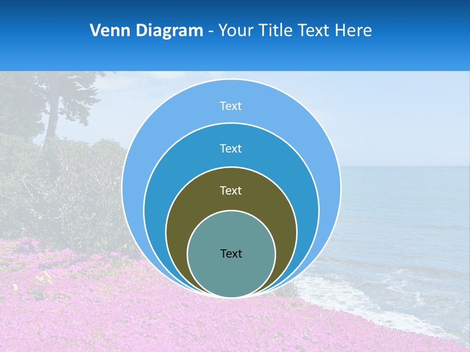 A Beautiful Blue Ocean With Purple Flowers In The Foreground PowerPoint Template