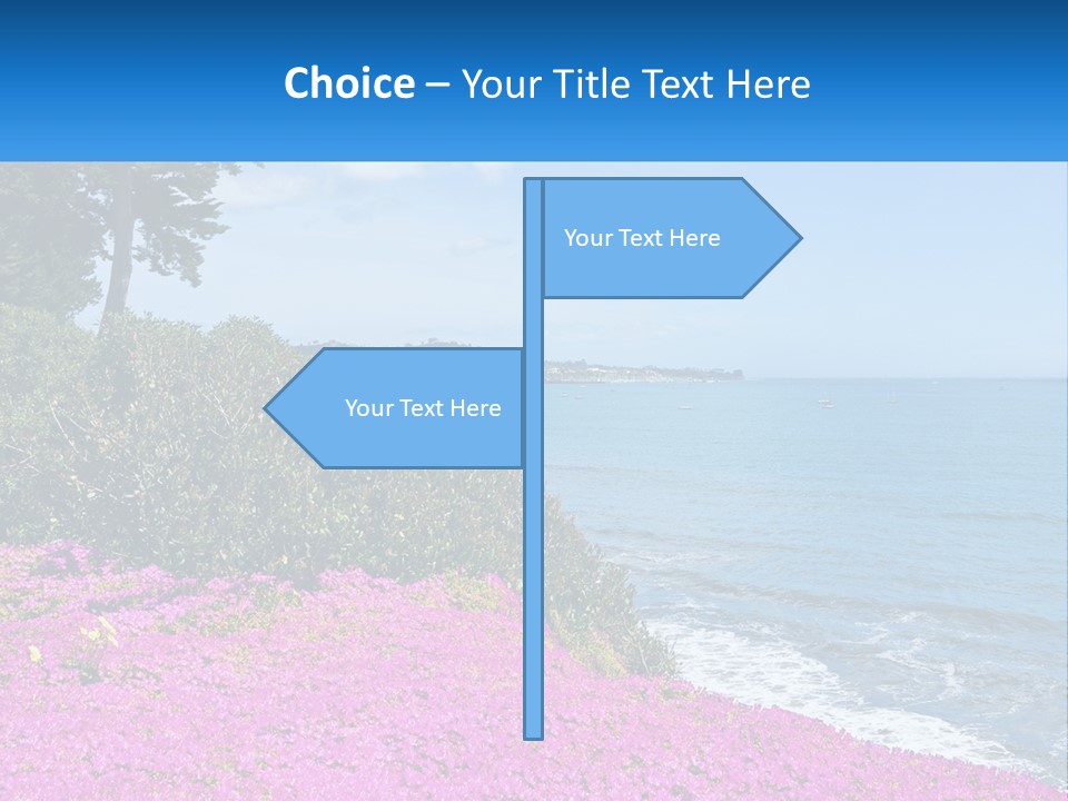 A Beautiful Blue Ocean With Purple Flowers In The Foreground PowerPoint Template