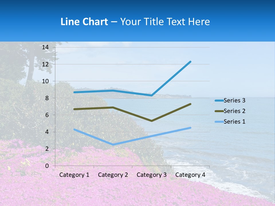 A Beautiful Blue Ocean With Purple Flowers In The Foreground PowerPoint Template
