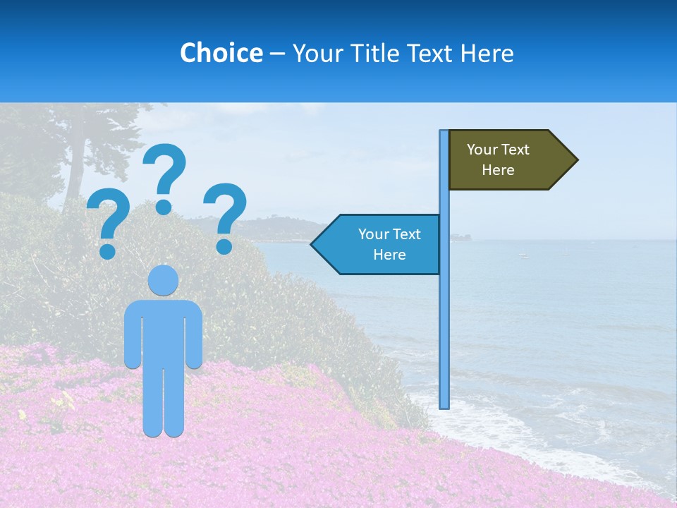 A Beautiful Blue Ocean With Purple Flowers In The Foreground PowerPoint Template