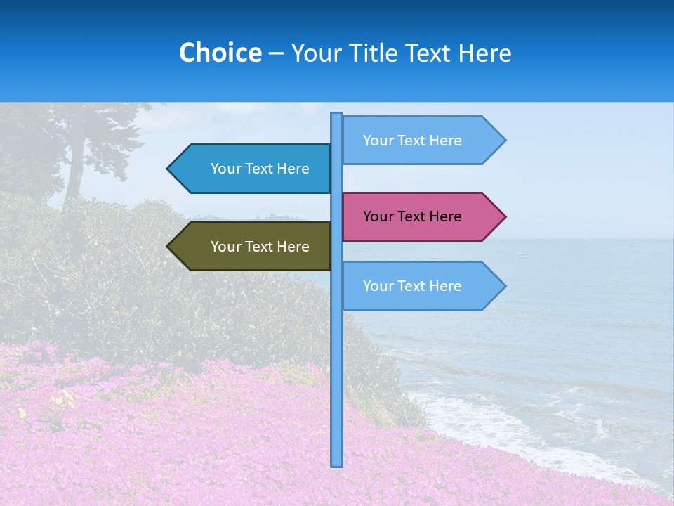 A Beautiful Blue Ocean With Purple Flowers In The Foreground PowerPoint Template