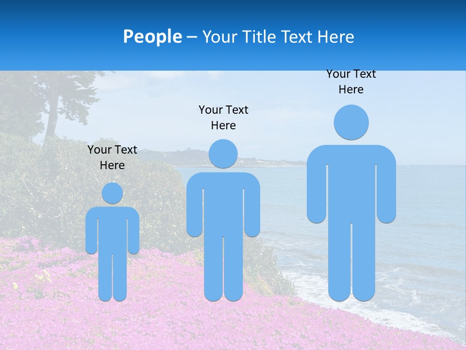 A Beautiful Blue Ocean With Purple Flowers In The Foreground PowerPoint Template