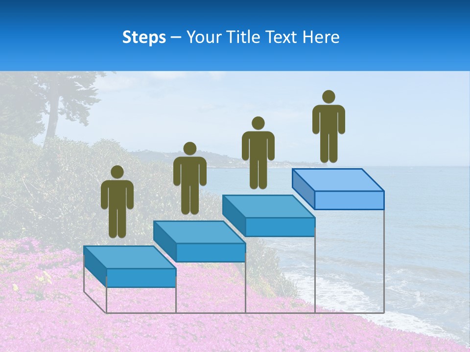 A Beautiful Blue Ocean With Purple Flowers In The Foreground PowerPoint Template