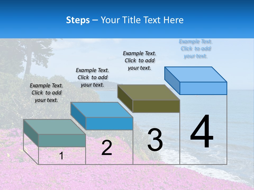 A Beautiful Blue Ocean With Purple Flowers In The Foreground PowerPoint Template