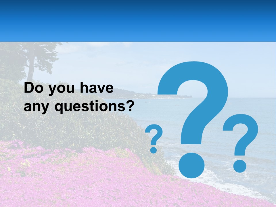 A Beautiful Blue Ocean With Purple Flowers In The Foreground PowerPoint Template