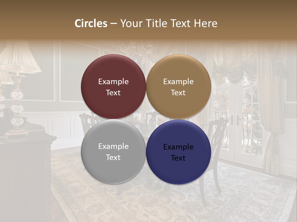 A Formal Dining Room With A Chandelier And Table PowerPoint Template