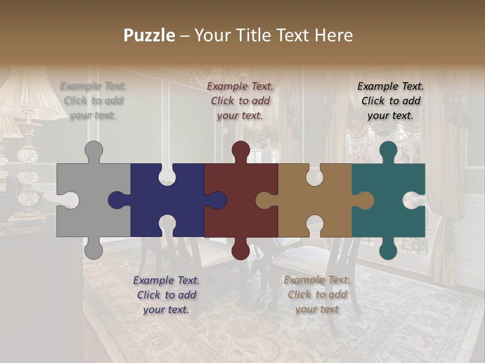 A Formal Dining Room With A Chandelier And Table PowerPoint Template