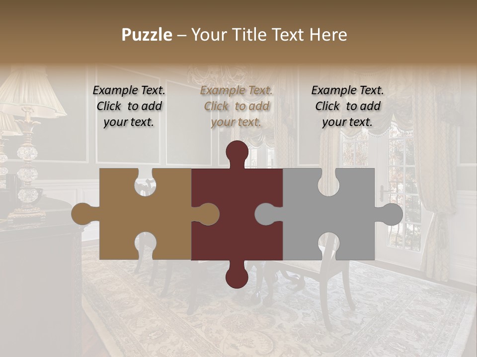 A Formal Dining Room With A Chandelier And Table PowerPoint Template