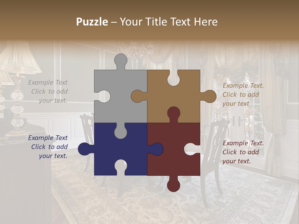 A Formal Dining Room With A Chandelier And Table PowerPoint Template