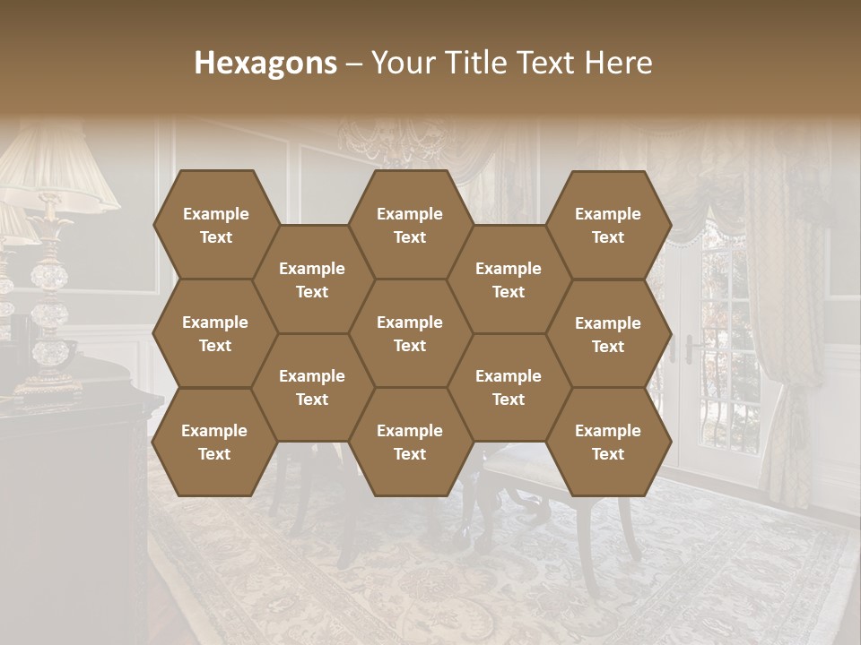 A Formal Dining Room With A Chandelier And Table PowerPoint Template