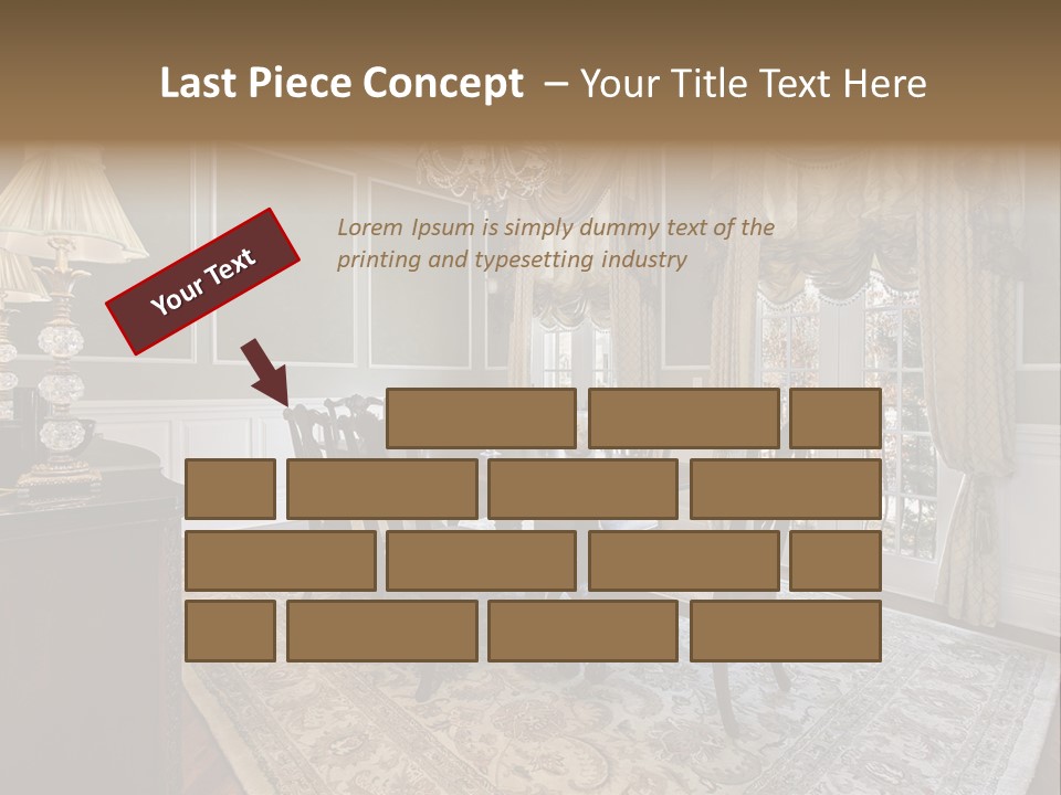 A Formal Dining Room With A Chandelier And Table PowerPoint Template