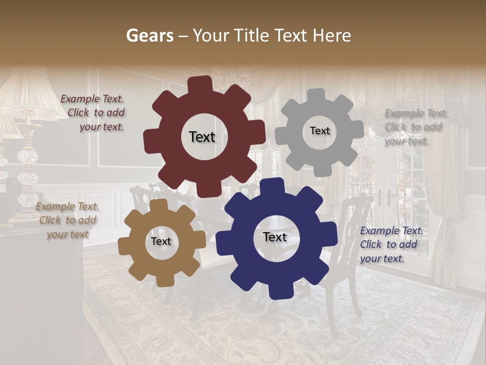 A Formal Dining Room With A Chandelier And Table PowerPoint Template