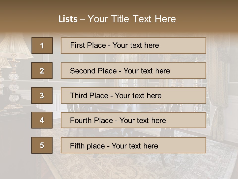 A Formal Dining Room With A Chandelier And Table PowerPoint Template
