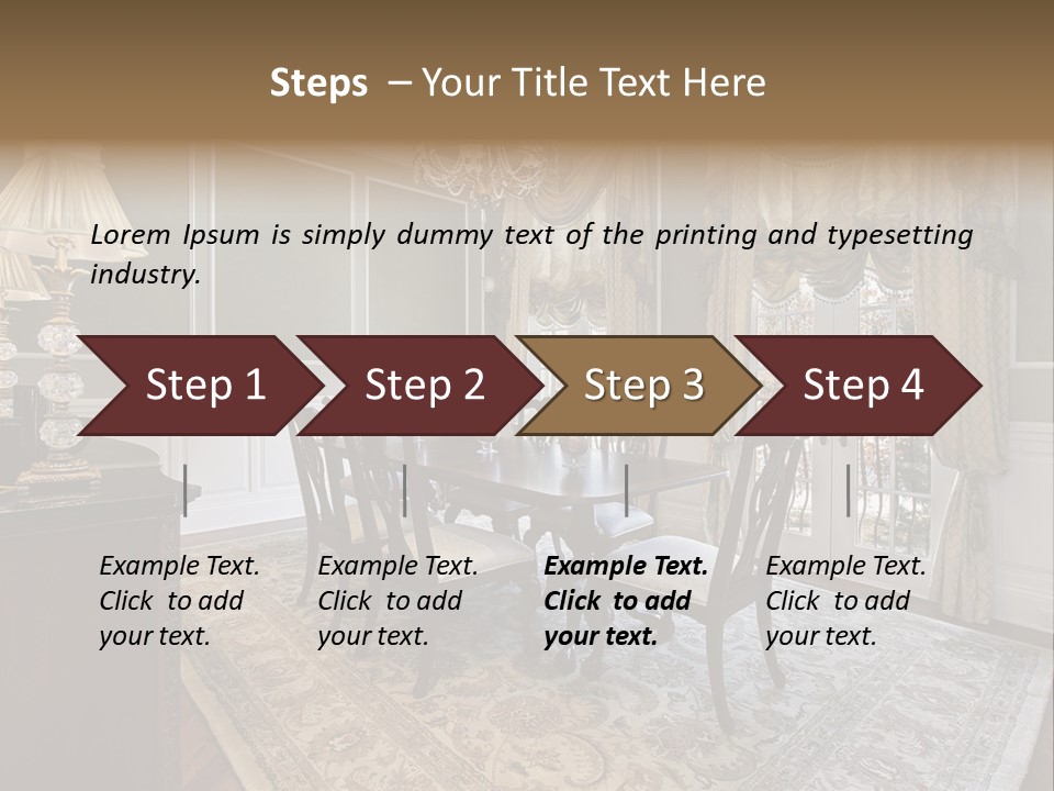 A Formal Dining Room With A Chandelier And Table PowerPoint Template