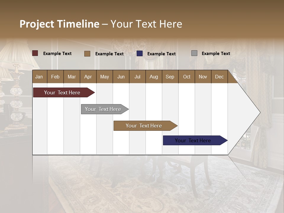 A Formal Dining Room With A Chandelier And Table PowerPoint Template
