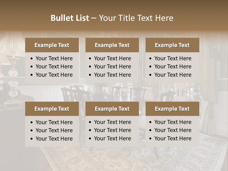 A Formal Dining Room With A Chandelier And Table PowerPoint Template