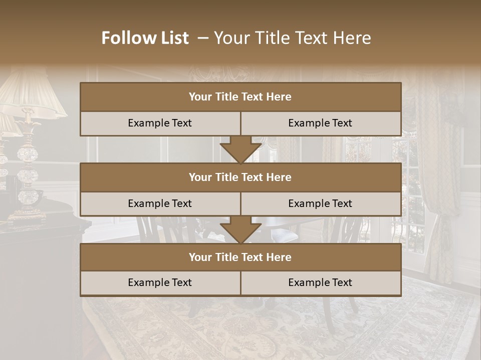 A Formal Dining Room With A Chandelier And Table PowerPoint Template