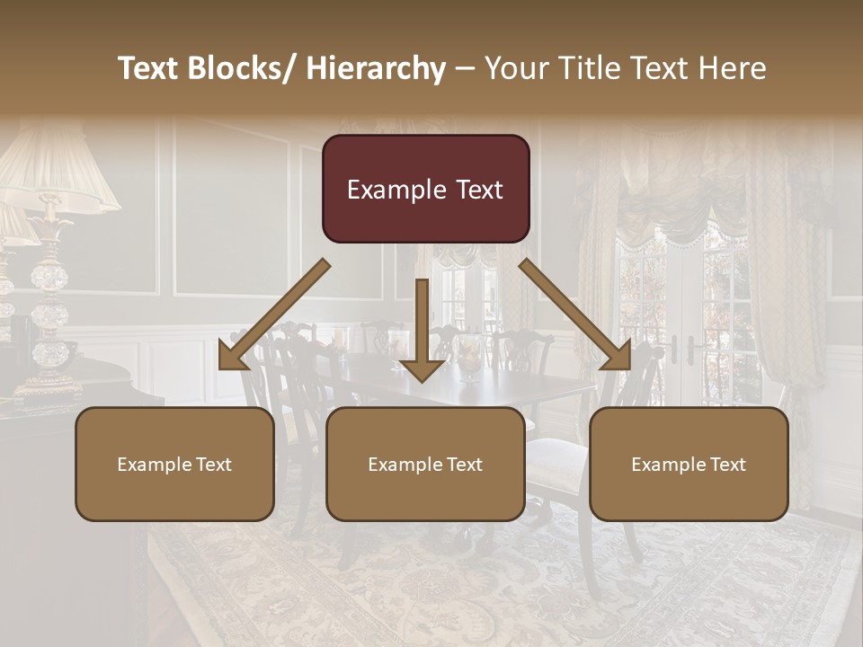 A Formal Dining Room With A Chandelier And Table PowerPoint Template