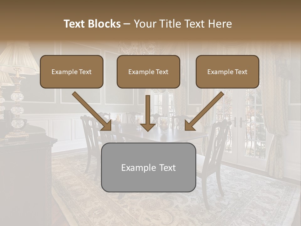 A Formal Dining Room With A Chandelier And Table PowerPoint Template