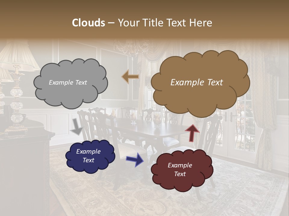 A Formal Dining Room With A Chandelier And Table PowerPoint Template