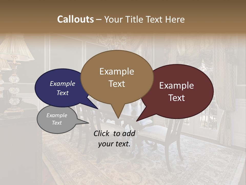 A Formal Dining Room With A Chandelier And Table PowerPoint Template