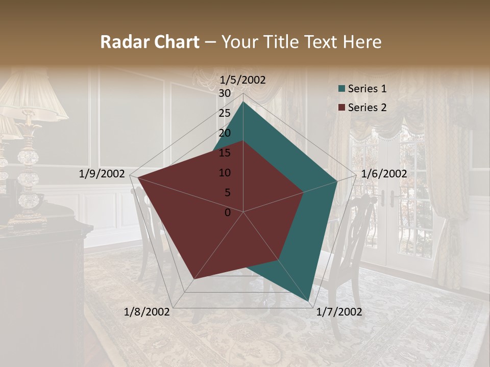 A Formal Dining Room With A Chandelier And Table PowerPoint Template