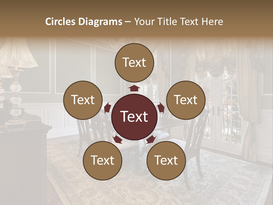 A Formal Dining Room With A Chandelier And Table PowerPoint Template