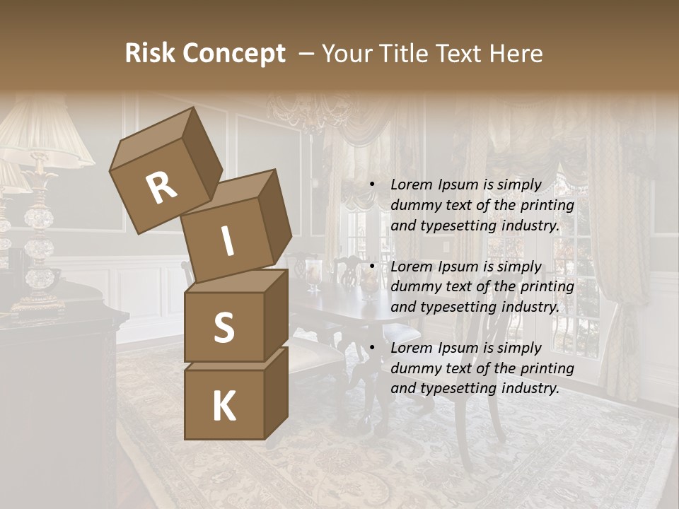 A Formal Dining Room With A Chandelier And Table PowerPoint Template