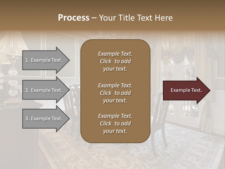 A Formal Dining Room With A Chandelier And Table PowerPoint Template