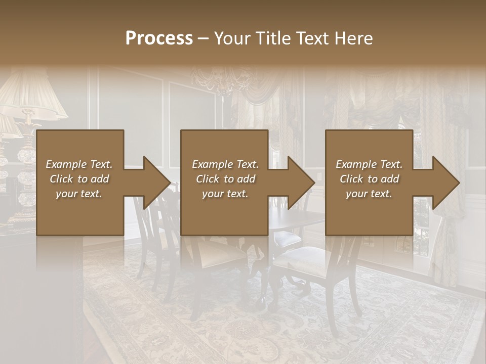A Formal Dining Room With A Chandelier And Table PowerPoint Template