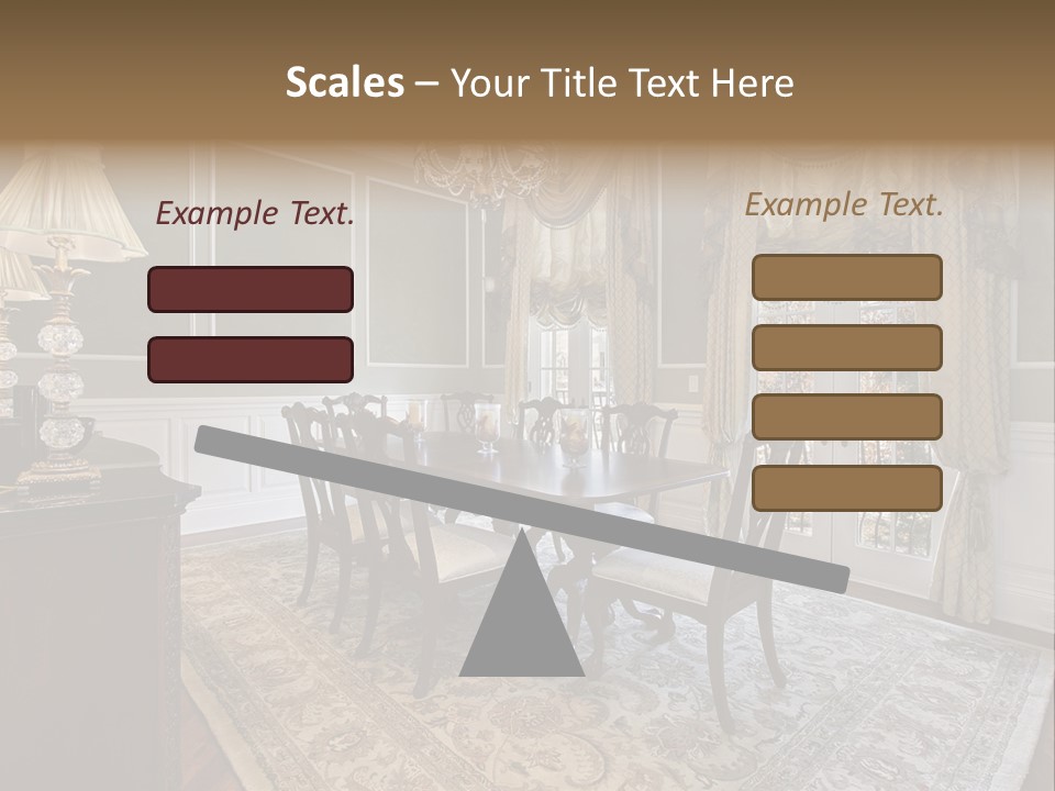 A Formal Dining Room With A Chandelier And Table PowerPoint Template