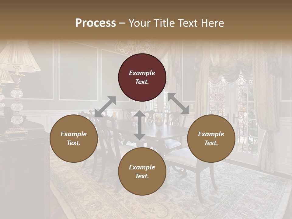 A Formal Dining Room With A Chandelier And Table PowerPoint Template