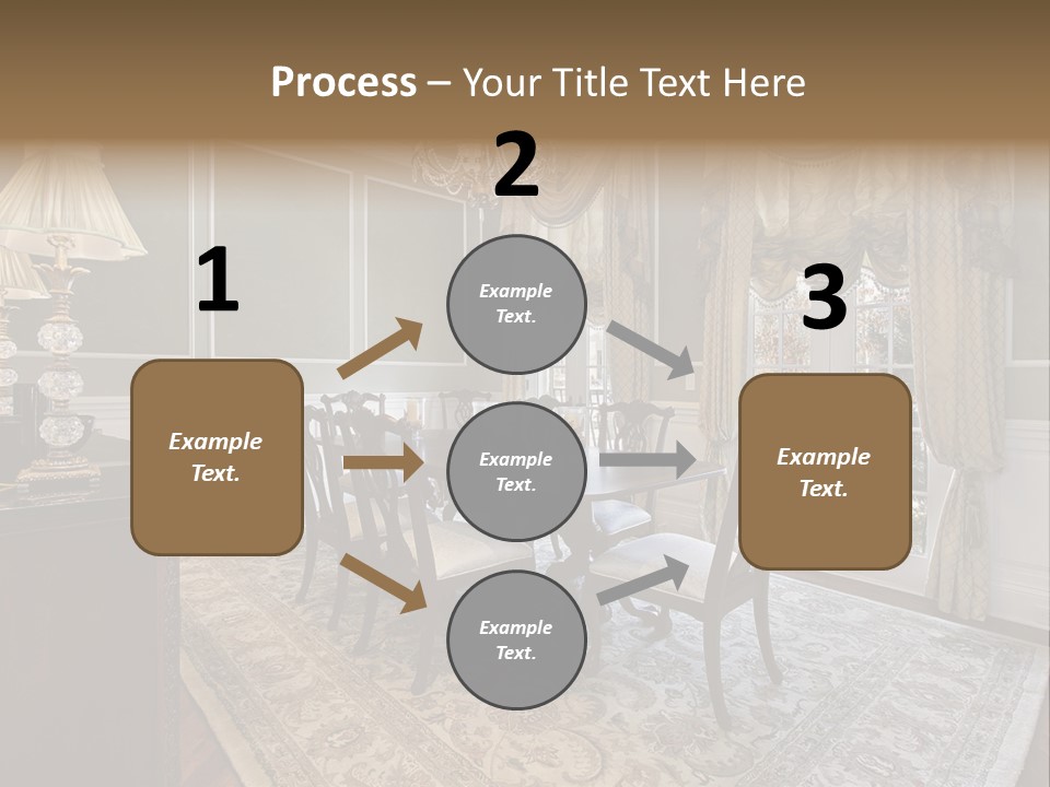 A Formal Dining Room With A Chandelier And Table PowerPoint Template