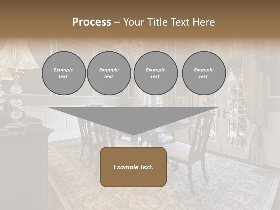 A Formal Dining Room With A Chandelier And Table PowerPoint Template
