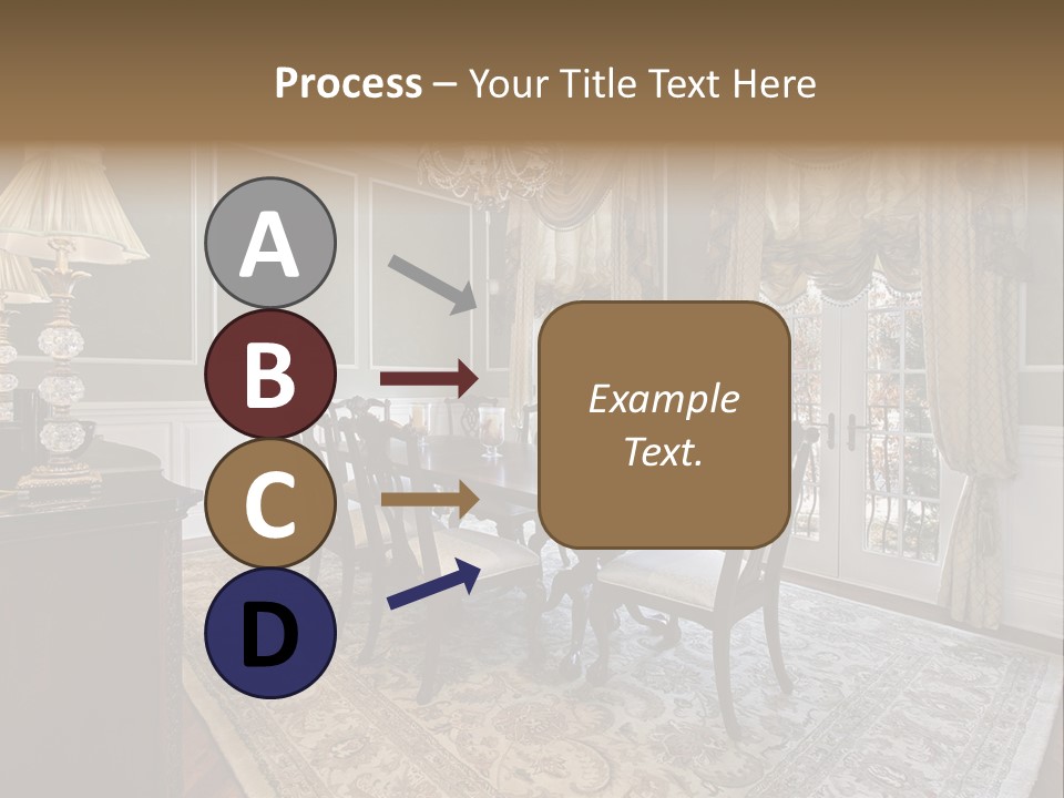 A Formal Dining Room With A Chandelier And Table PowerPoint Template