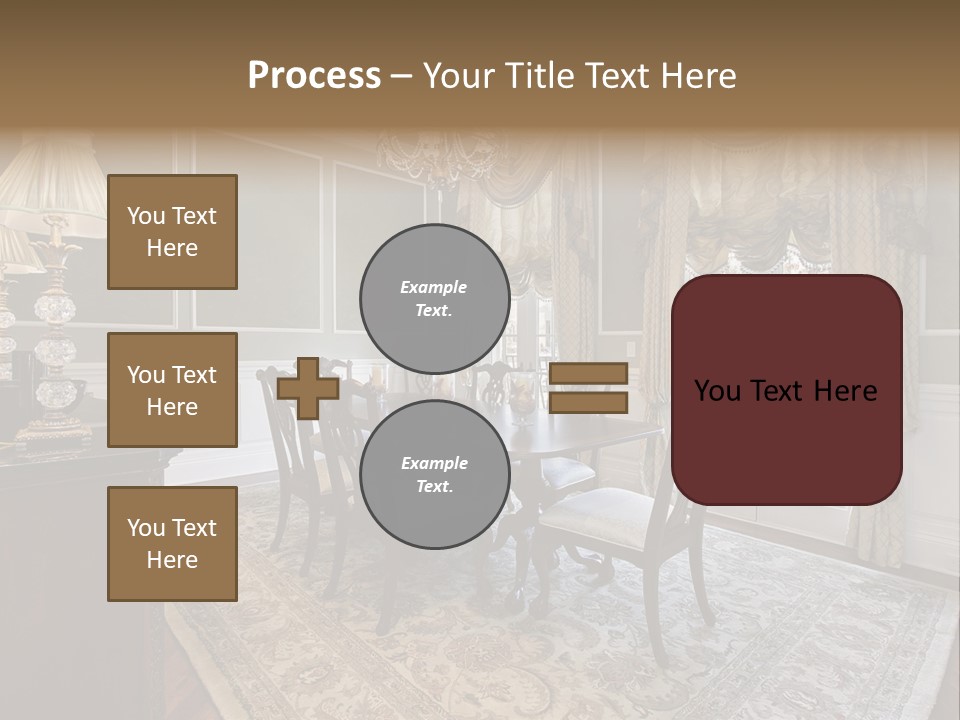 A Formal Dining Room With A Chandelier And Table PowerPoint Template