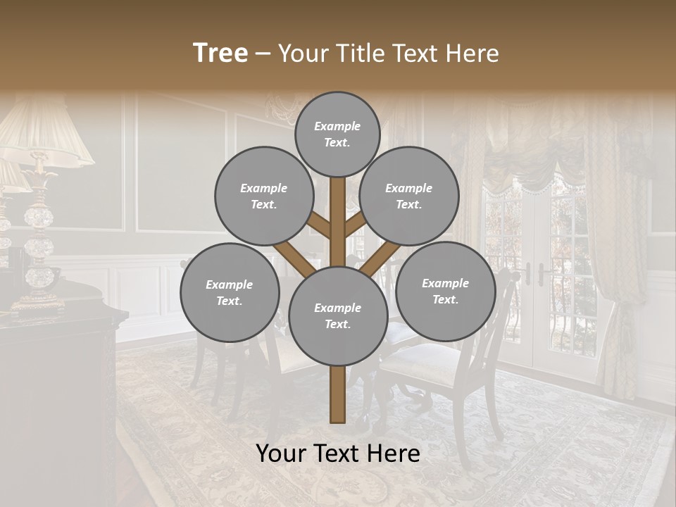 A Formal Dining Room With A Chandelier And Table PowerPoint Template
