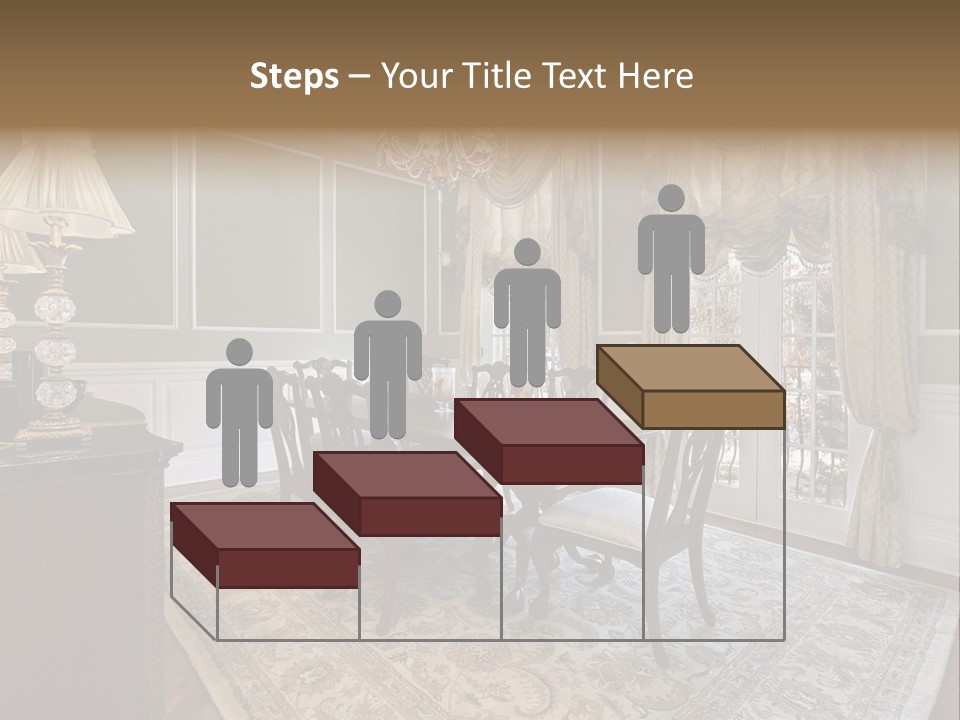 A Formal Dining Room With A Chandelier And Table PowerPoint Template