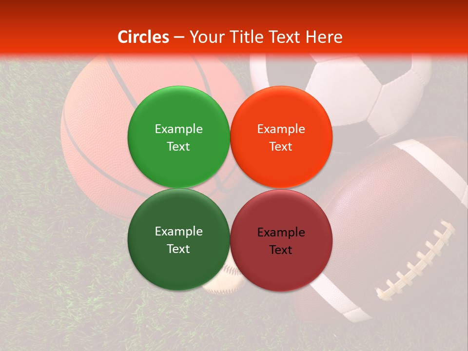 Three Sports Balls And A Basketball On The Grass PowerPoint Template